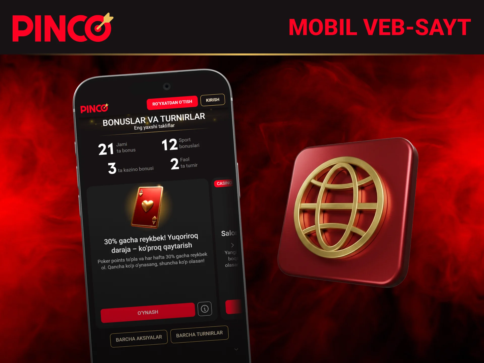 Ilovani oʻrnatmasdan brauzer orqali ishlaydigan Pinco mobil veb-sayt versiyasi.