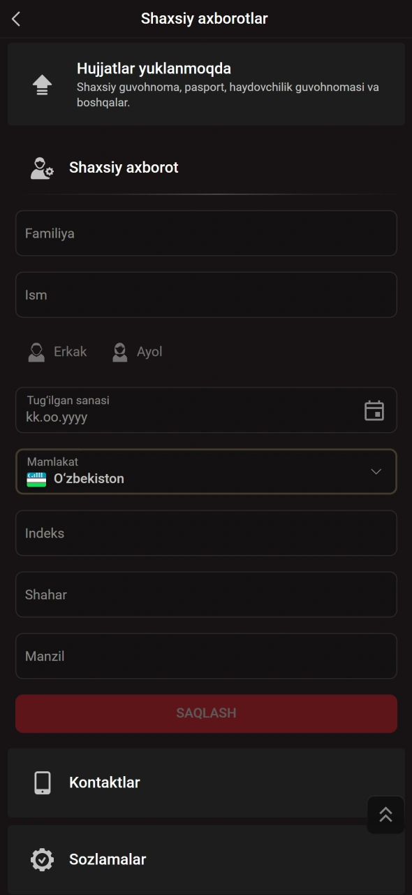 Shaxsiy maʼlumotlarni tasdiqlash jarayonini Pinco profilida muvaffaqiyatli yakunlang.