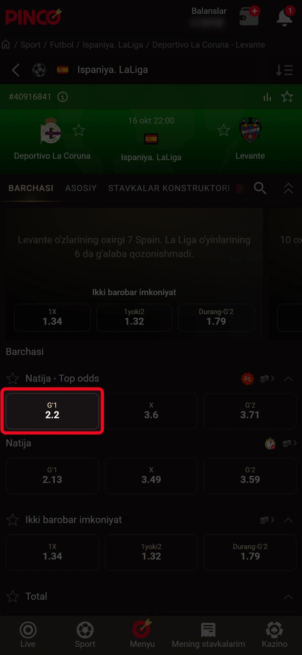 Tanlangan natijalarni birgina bosish bilan Pinco tikish varagʻiga qoʻshing.