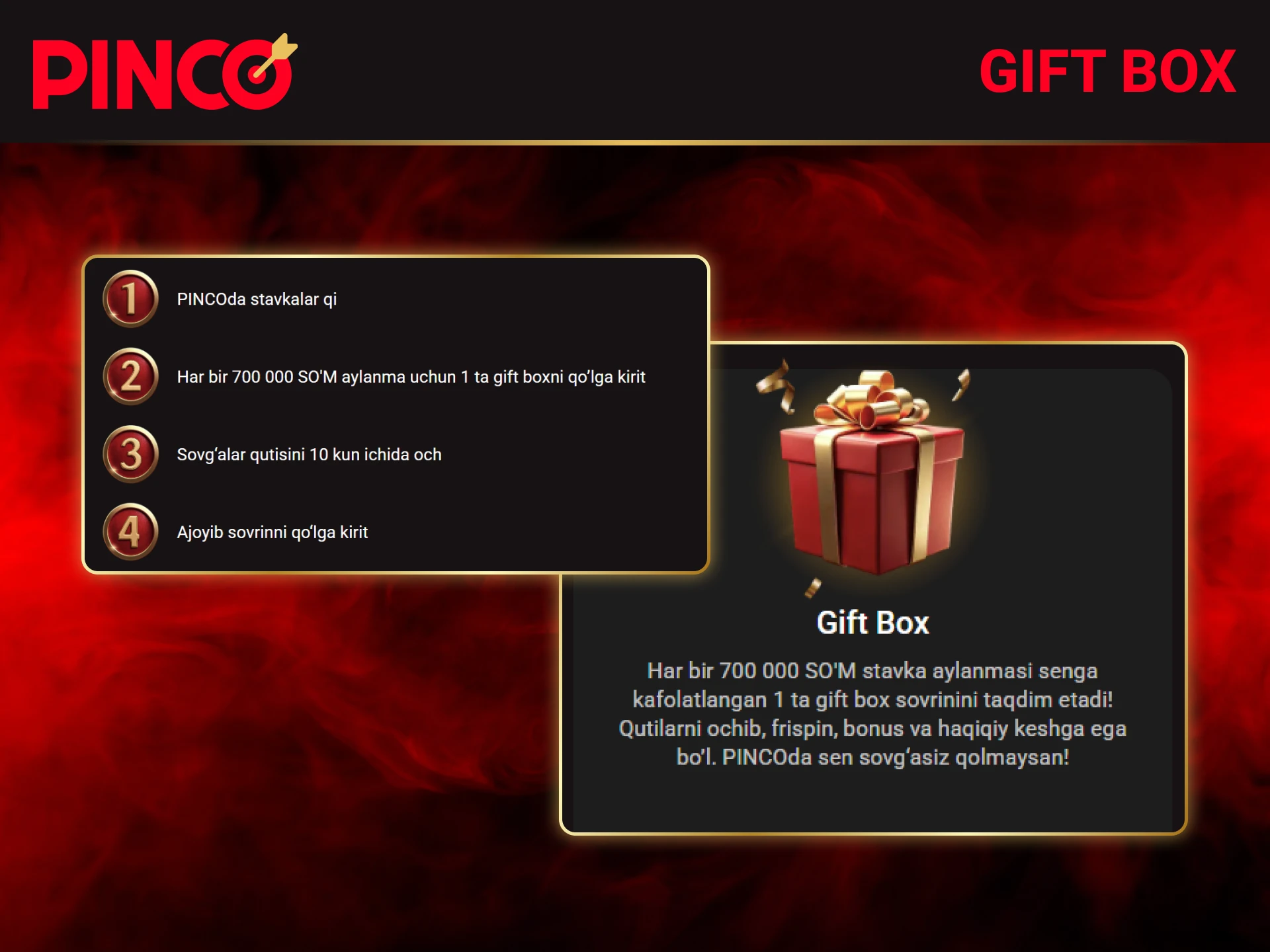 Doimiy oʻyinlar va faollik uchun taqdim etiladigan kutilmagan Pinco Gift Box.