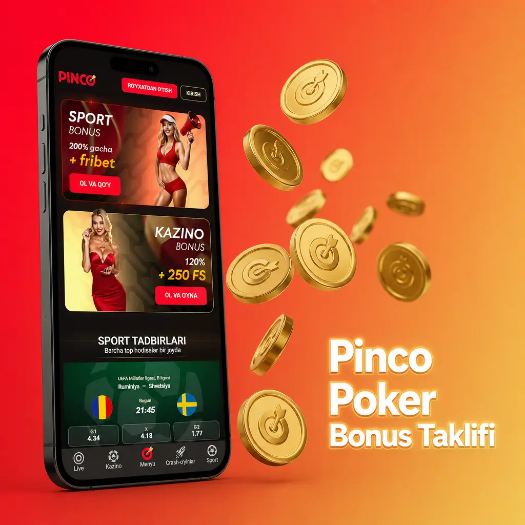 Pinco kazinosida poker uchun 120% + 250 FS bonus taklifi, birinchi depozitga avtomatik hisoblanadi
