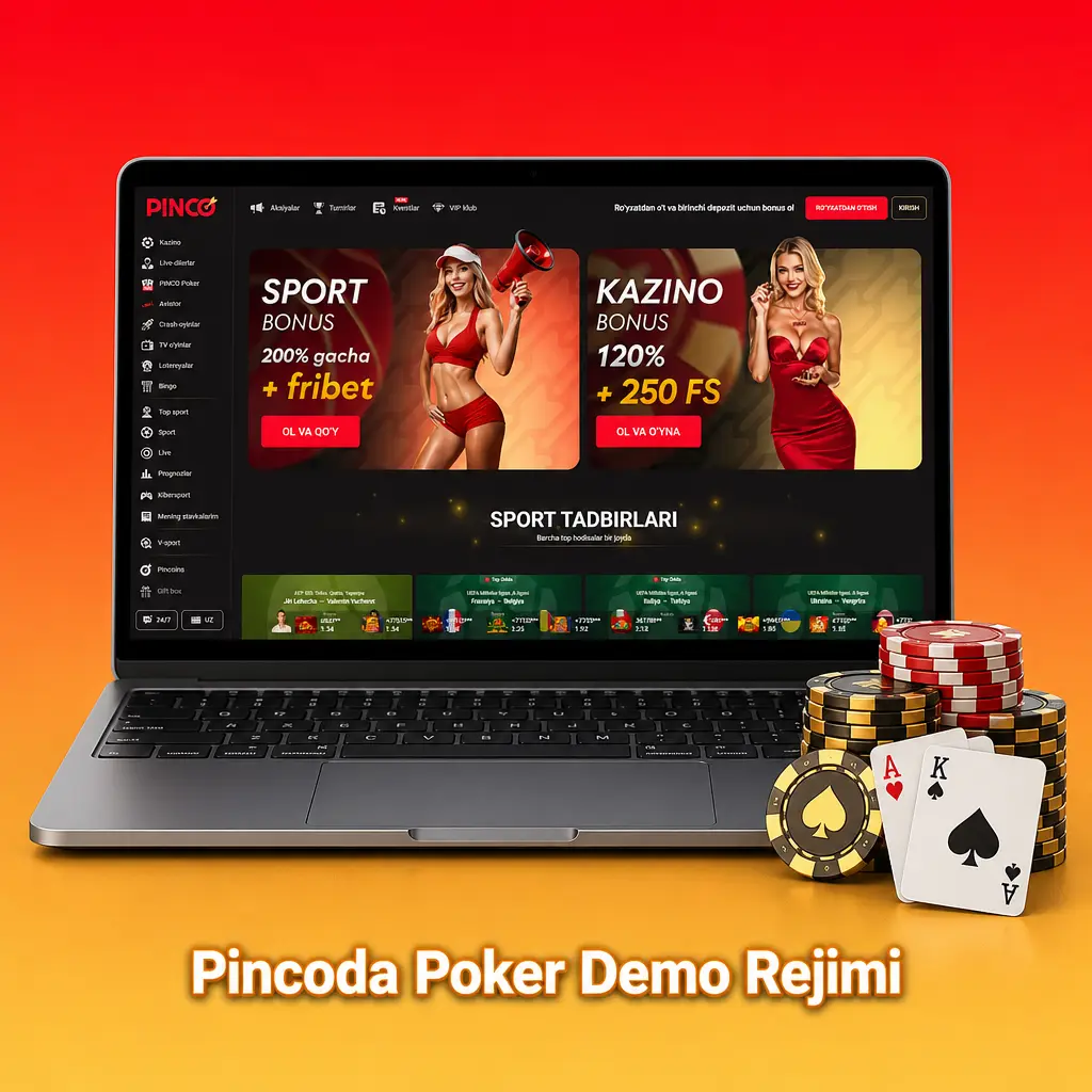 Pincoda Poker demo rejimida haqiqiy pulsiz mashq qiling, qo'l kombinatsiyalari va strategiyalarni xavfsiz o'rganing.