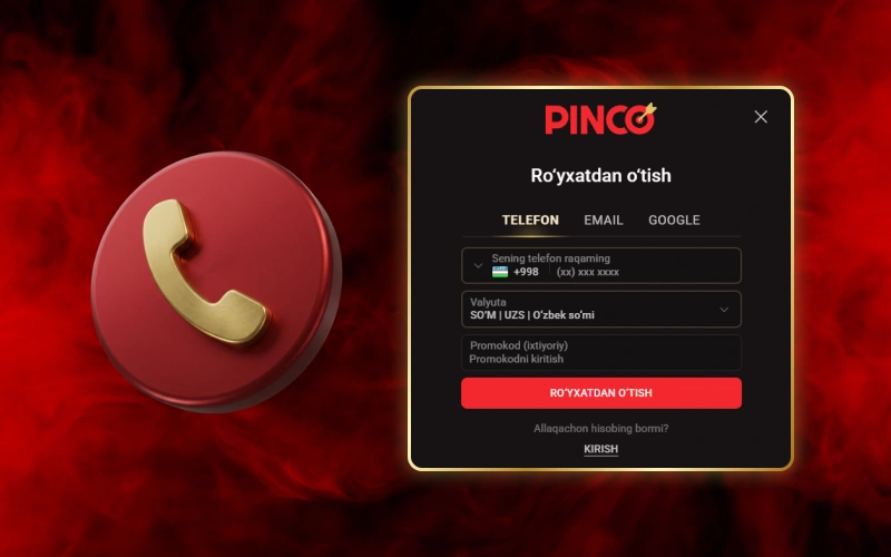 Mobil telefon orqali tezda Pinco foydalanuvchisi boʻlish yoʻlini tanlang.